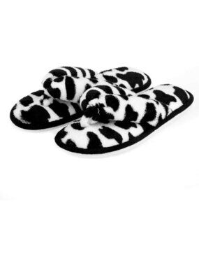 Womens Cow Print Indoor Memory Foam Soft Faux Fur Nonslip Open Toe Slipper Shoes